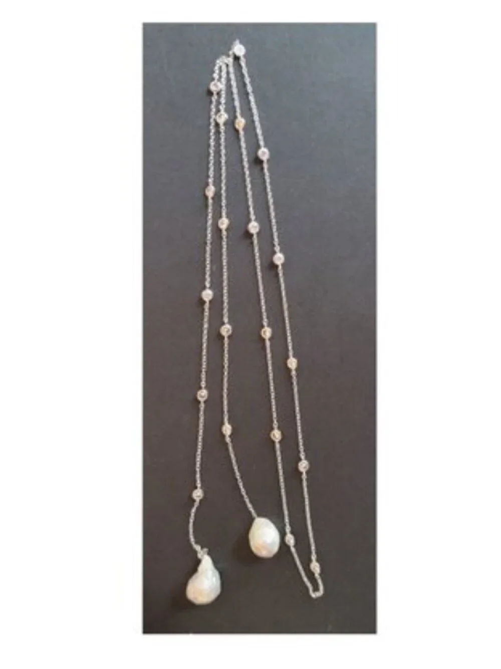 White Baroque Genuine Pearl Lariat Necklace - Picture 2 of 5